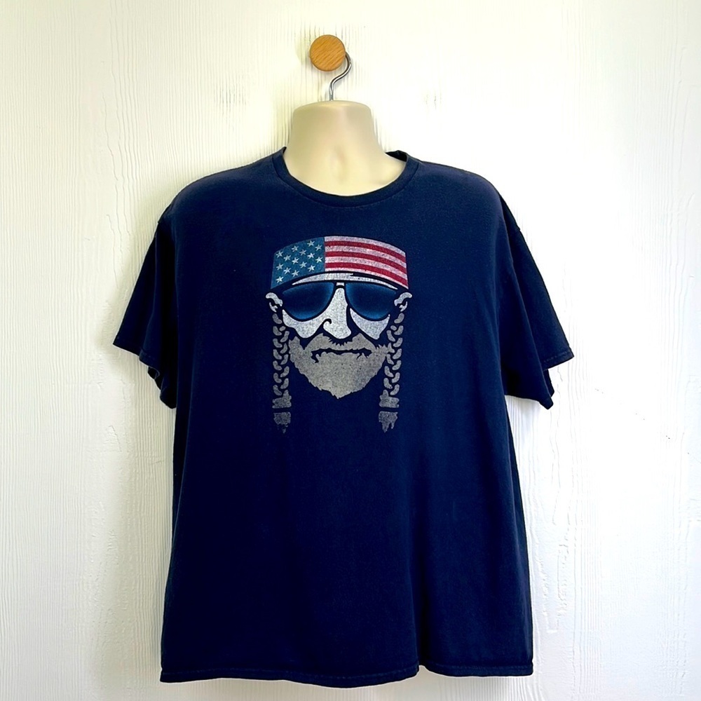 Delta - Willie Nelson Navy American Flag Graphic Short Sleeve T Shirt Size XL